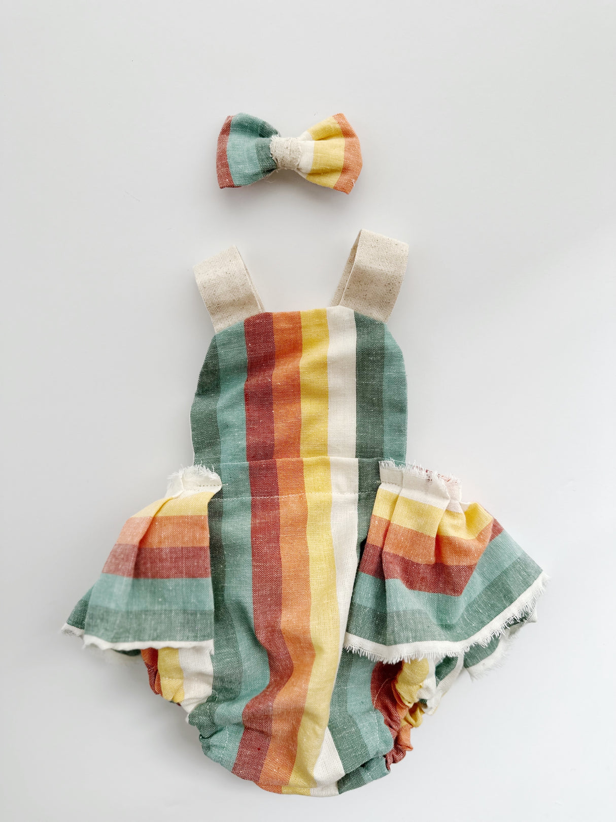 Ruffle Rainbow Retro Linen Romper