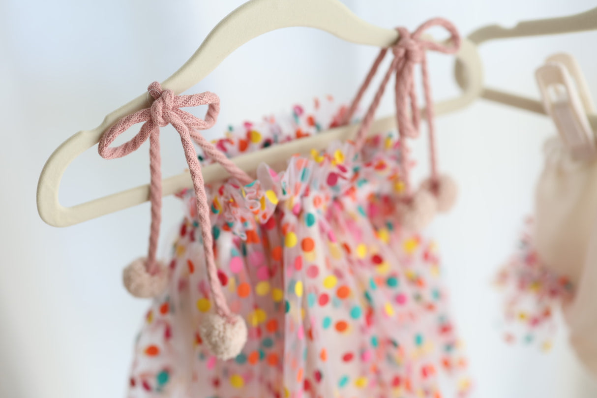 Confetti (pink poms) Two Piece set 9-12 months