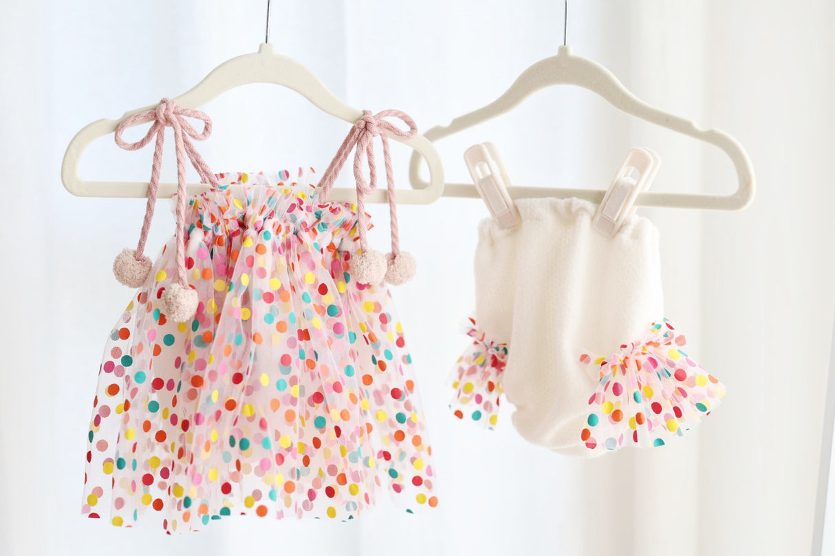Confetti (pink poms) Two Piece set 9-12 months