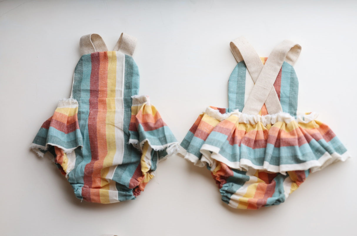 Ruffle Rainbow Retro Linen Romper